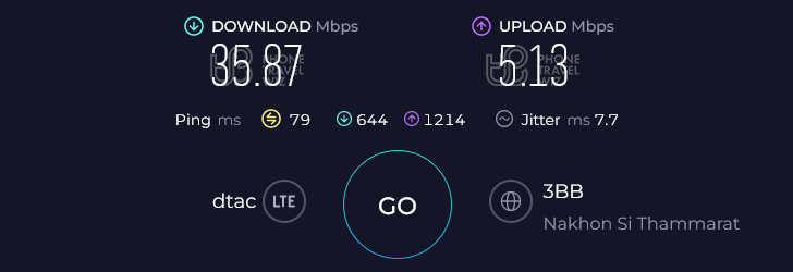 Dtac Thailand Speed Test at Koh Samui Maenam Morning Market (35.87 Mbps)