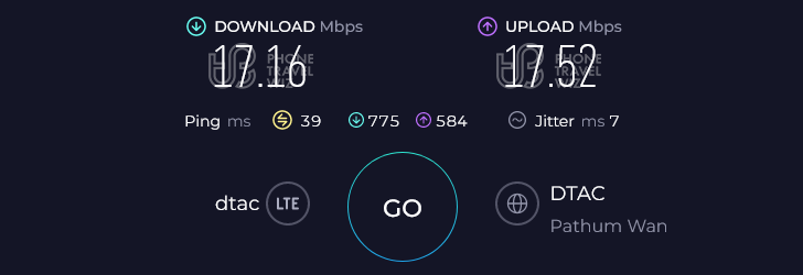 Dtac Thailand Speed Test at Koh Samui Sala Thai Restaurant (17.52 Mbps)