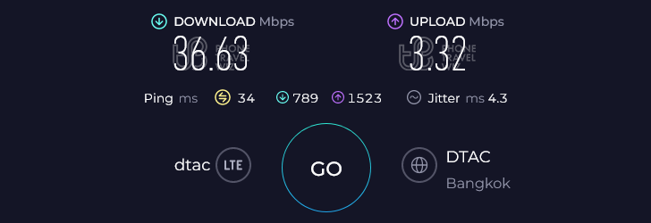 Dtac Thailand Speed Test at Koh Samui Surat Thani Beach (36.63 Mbps)