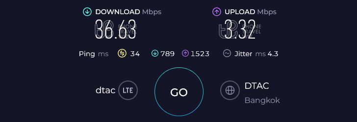 Dtac Thailand Speed Test at Koh Samui Surat Thani Beach (36.63 Mbps)