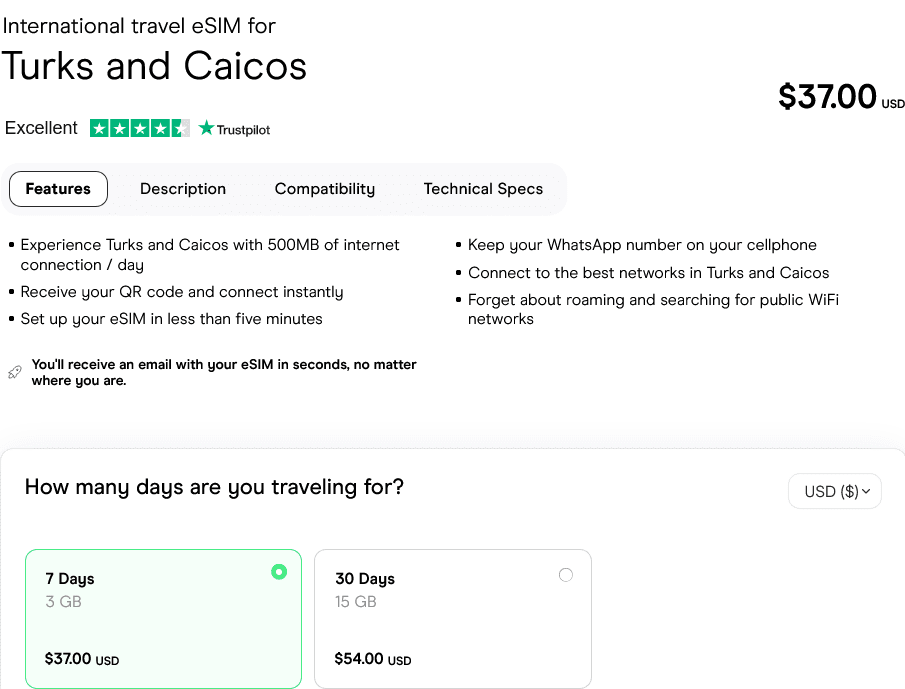 Holafly Turks and Caicos eSIMs