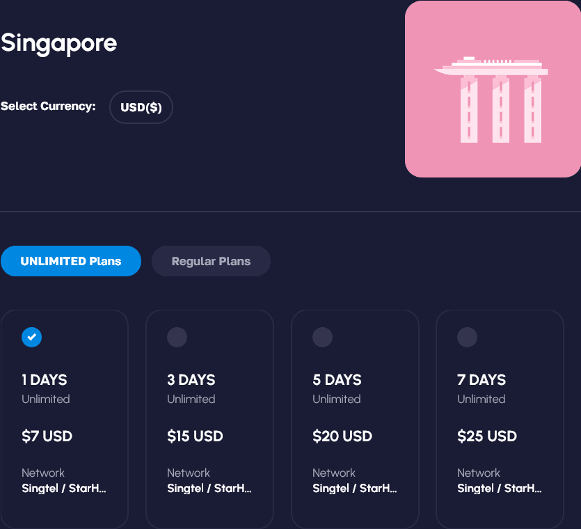 Singapore Japan eSIM Plans (Unlimited vs Regular Plans)
