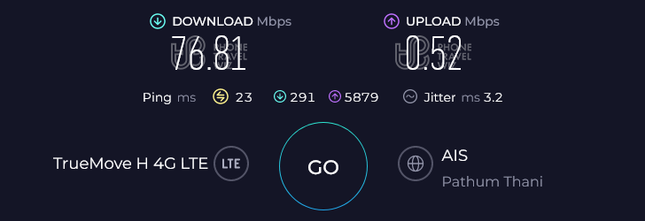 TrueMove H Thailand Speed Test at Bangkok Don Mueang International Airport International Terminal Arrivals Hall (76.81 Mbps)