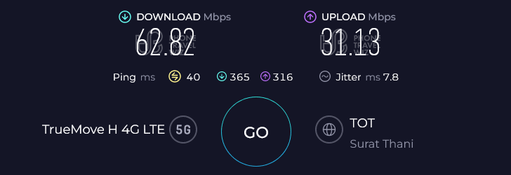 TrueMove H Thailand Speed Test at Koh Samui Mu Ko Ang Thong National Marine Park (62.82 Mbps)