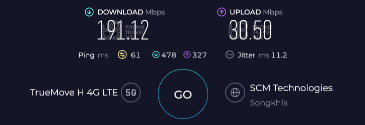 TrueMove H Thailand Speed Test at Koh Samui Renaissance Hotel (191.12 Mbps)