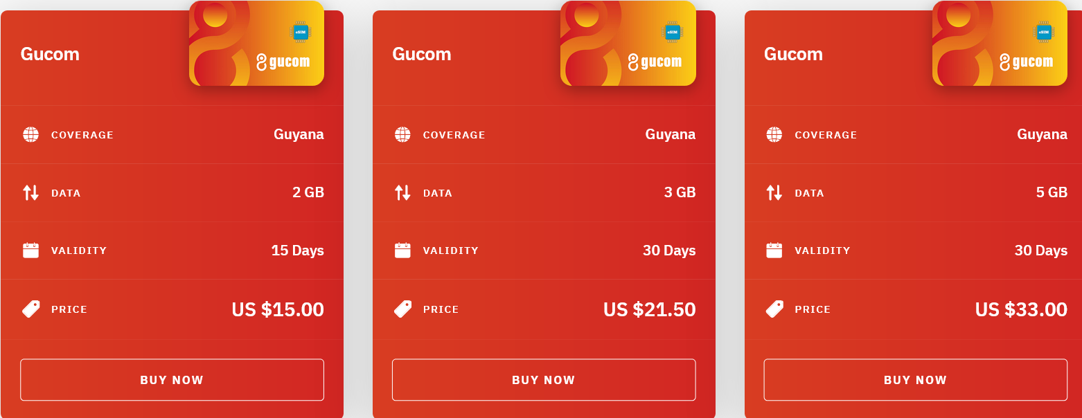 Airalo Guyana Gucom eSIM with Prices