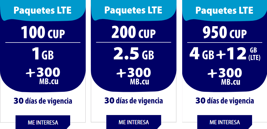 ETECSA Cuba Paquetes LTE Packages