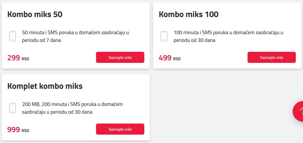 MTS Serbia Domaci min i SMS Kombo Miks Combo Plan