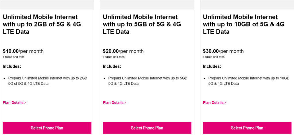 T-Mobile United States of America T-Mobile Prepaid Data Plans