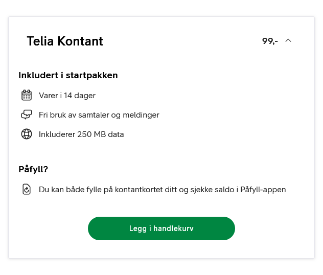 Telia Norway Kontantkort (Cash Card)
