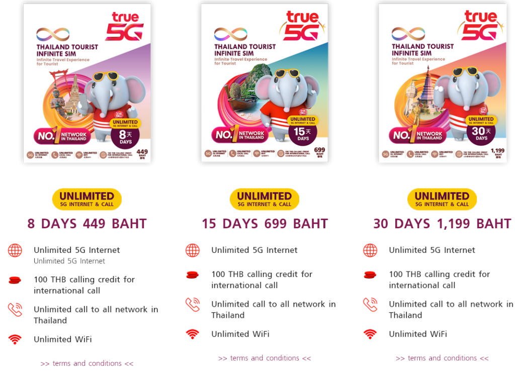 TrueMove H Thailand Tourist Infinite SIM Cards