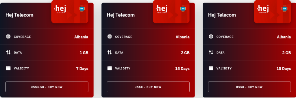 Airalo Albania Hej Telecom eSIM with Prices