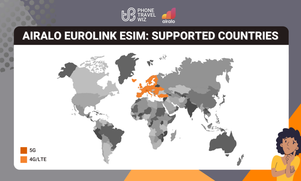 Airalo Eurolink eSIM Eligible Countries Map Infographic by Phone Travel Wiz (August 2023 Version)