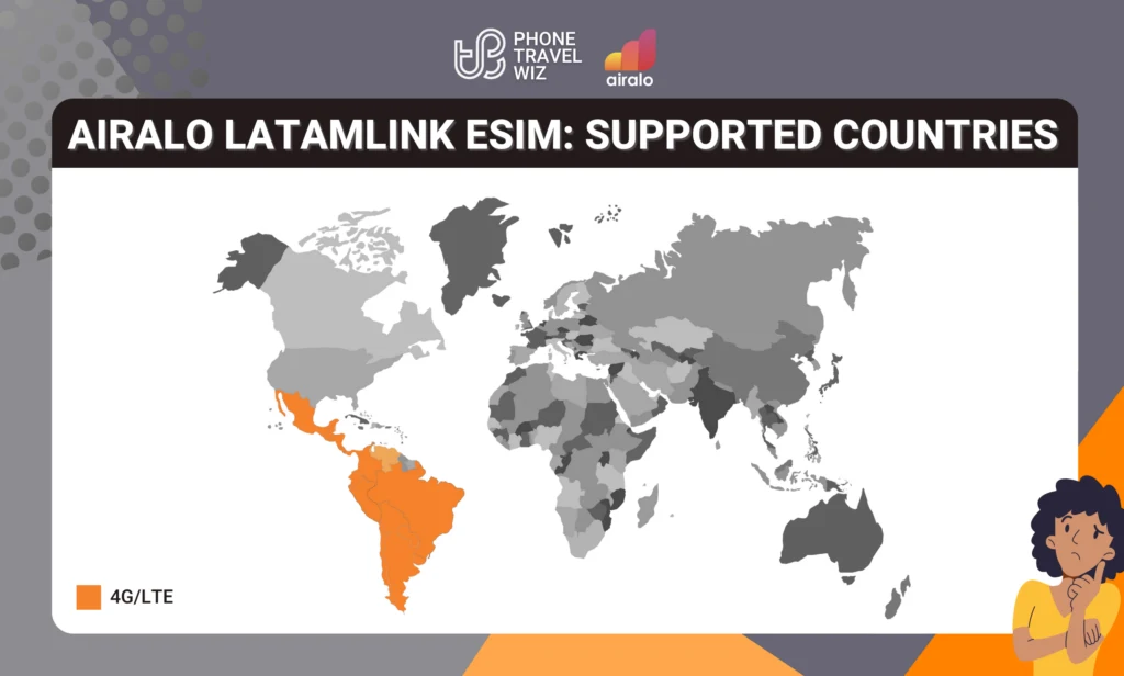 Airalo Latamlink eSIM Eligible Countries Map Infographic by Phone Travel Wiz (August 2023 Version)