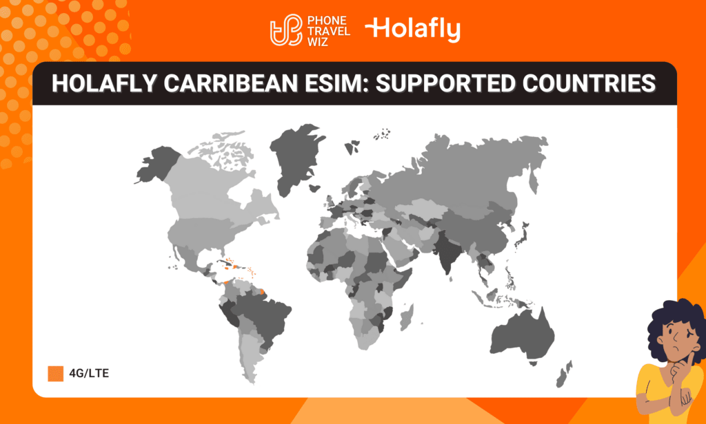 Holafly Carribean eSIM Eligible Countries Map Infographic by Phone Travel Wiz (August 2023 Version)