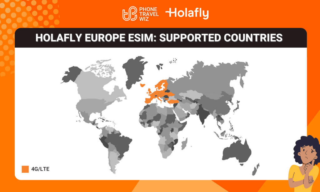 Holafly Europe eSIM Eligible Countries Map Infographic by Phone Travel Wiz (August 2023 Version)