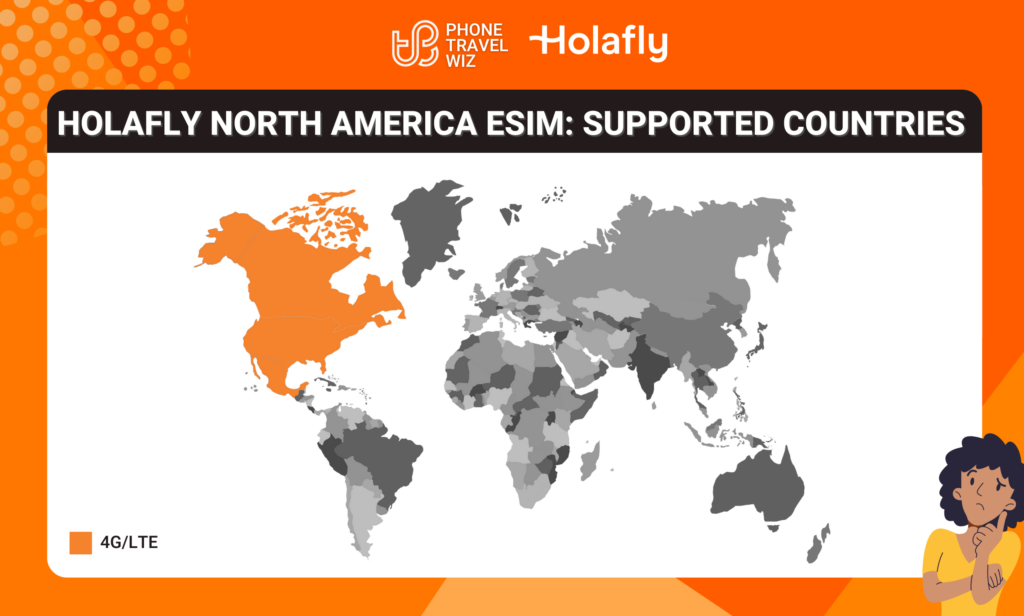 Holafly North America eSIM Eligible Countries Map Infographic by Phone Travel Wiz (August 2023 Version)