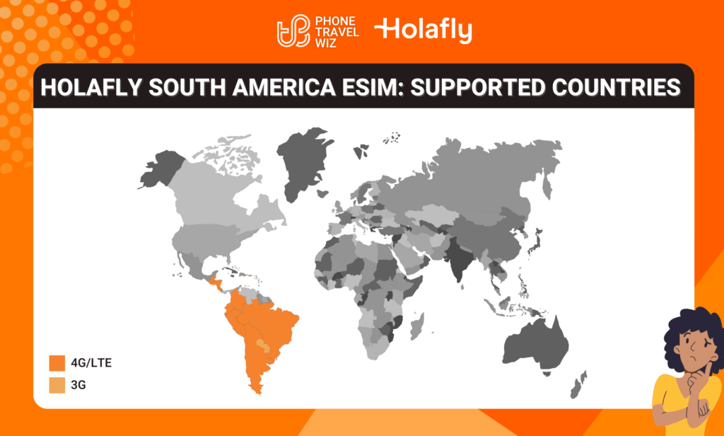 Holafly South America eSIM Eligible Countries Map Infographic by Phone Travel Wiz (August 2023 Version)