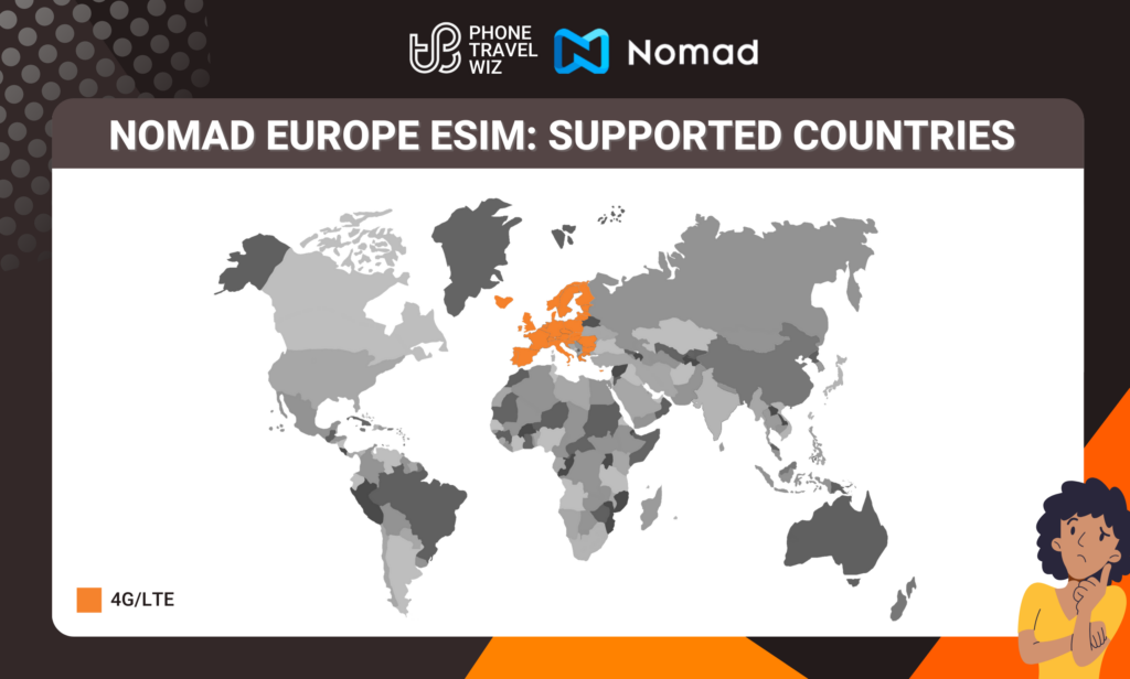 Nomad Europe eSIM Eligible Countries Map Infographic by Phone Travel Wiz (August 2023 Version)
