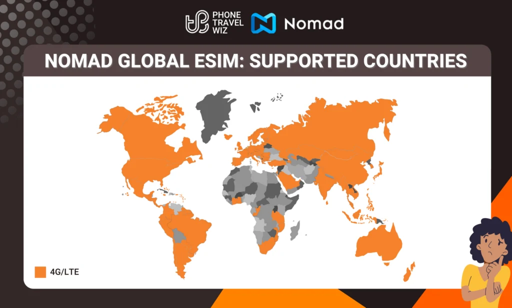 Nomad Global eSIM Eligible Countries Map Infographic by Phone Travel Wiz (August 2023 Version)