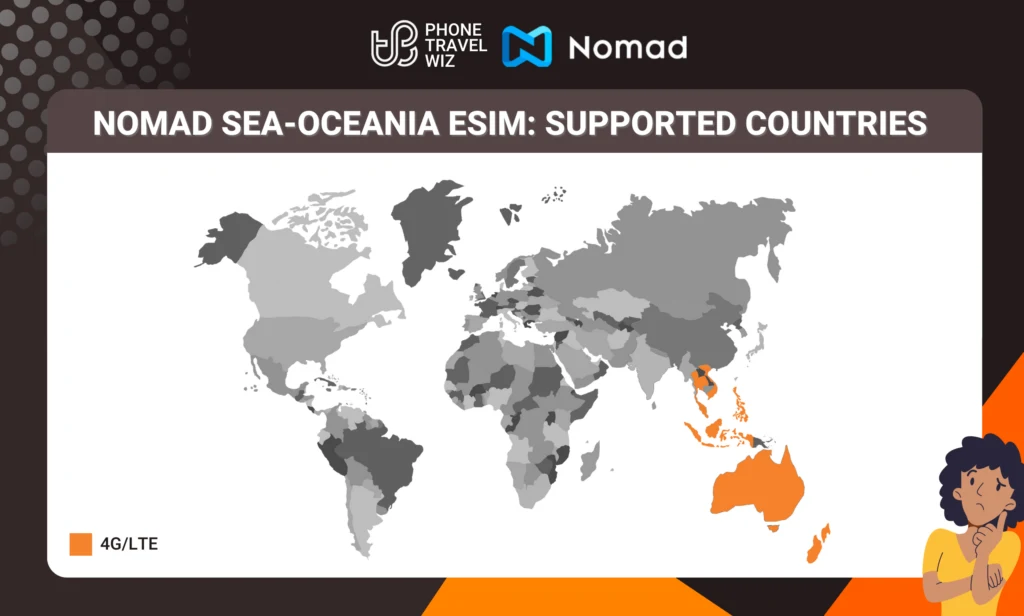 Nomad SEA Oceania eSIM Eligible Countries Map Infographic by Phone Travel Wiz (August 2023 Version)