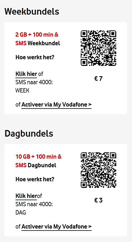 Vodafone Netherlands Daily & Weekly Bundles
