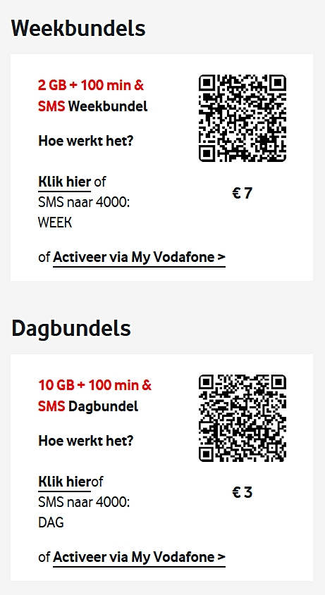 Vodafone Netherlands Daily & Weekly Bundles