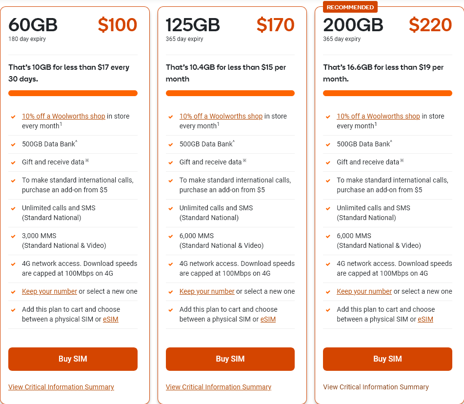 Woolworths Mobile Australia Long Expiry Plans