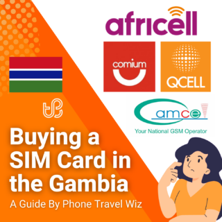 Buying a SIM Card in the Gambia Guide (logos of Africell, Comium, QCell & Gamcel)