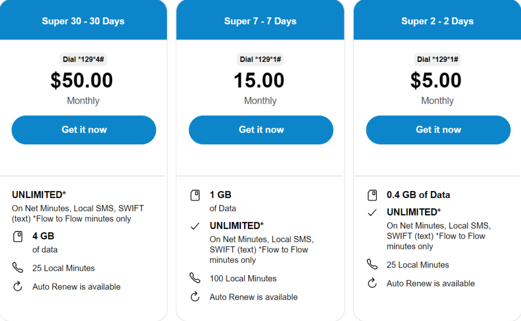 Flow Cayman Islands Prepaid Combo Plans