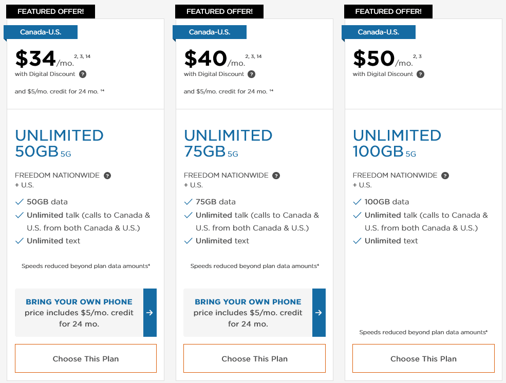 Freedom Mobile Canada Prepaid by Month Plans