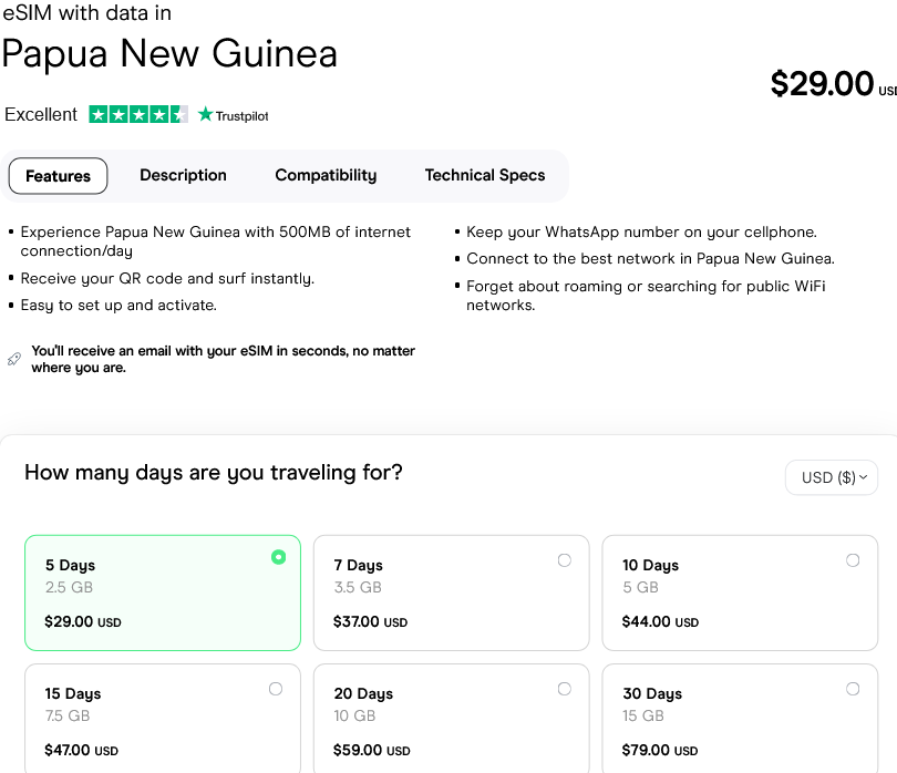 Holafly Papua New Guinea eSIMs