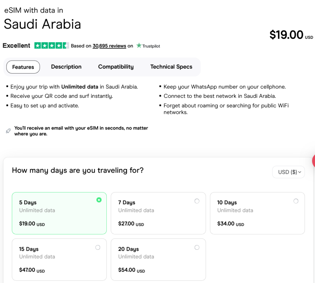 Holafly Saudi Arabia eSIMs