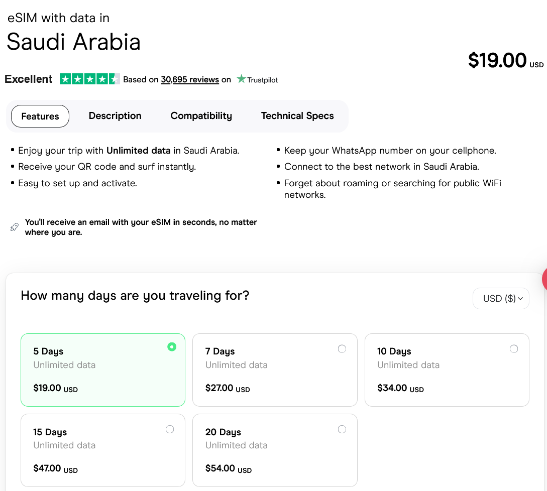 Holafly Saudi Arabia eSIMs