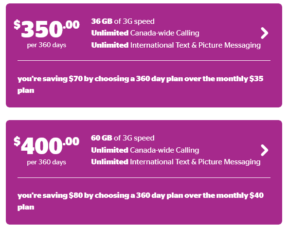 Koodo Canada 360 Day Plans at 3G speed