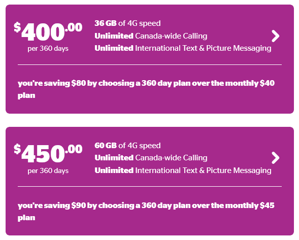 Koodo Canada 360 Day Plans at 4G speed