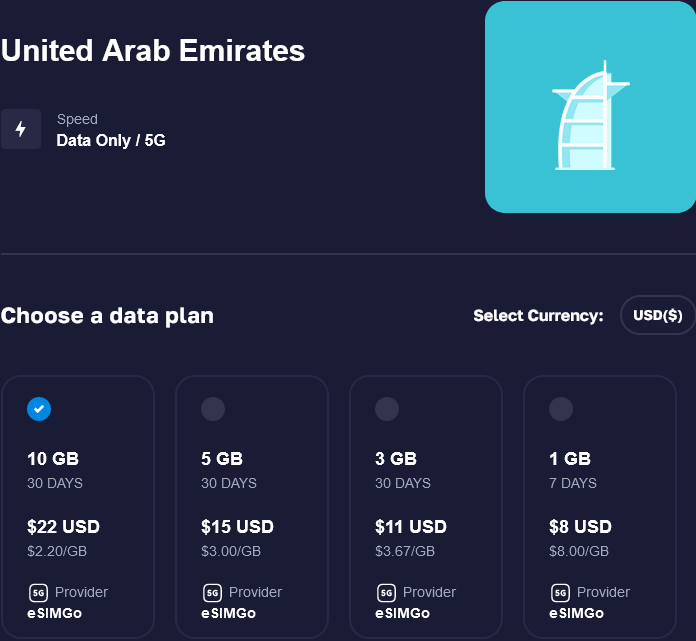 Nomad United Arab Emirates eSIMs