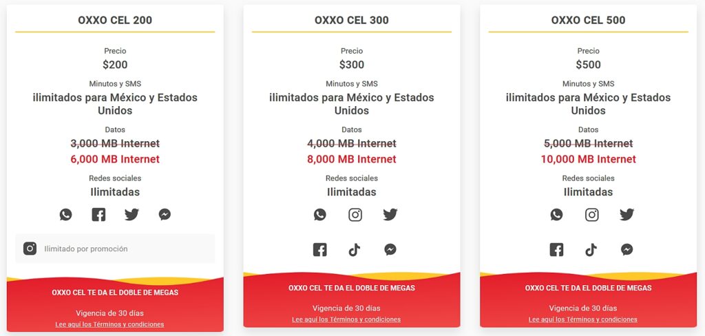 OXXO CEL Mexico Paquetes Packages Plan