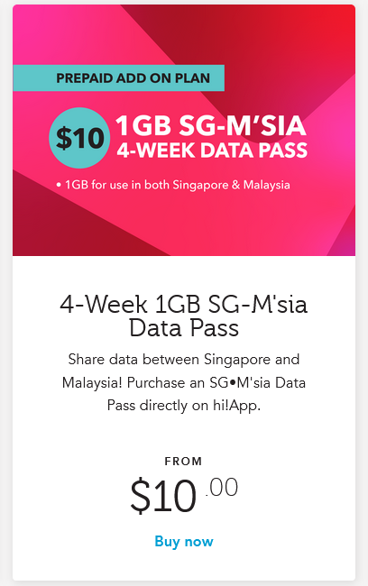 Singtel Singapore SG•M'sia Data Pass