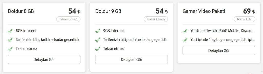 Vodafone Turkey Ek Paket Al (Extra Packages)