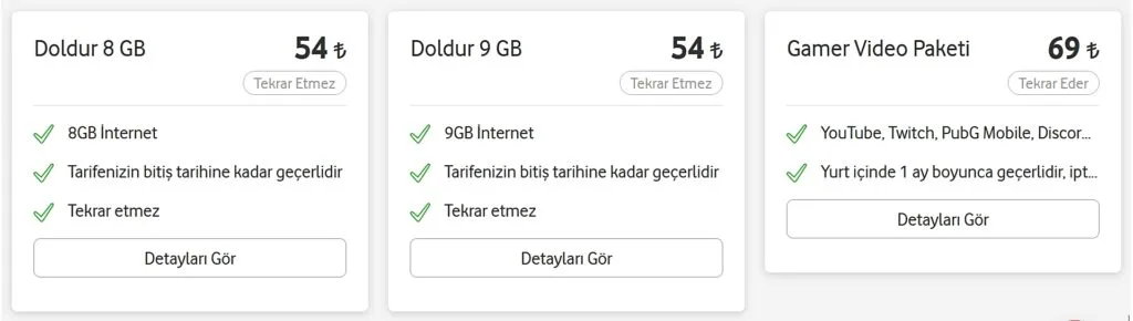 Vodafone Turkey Ek Paket Al (Extra Packages)