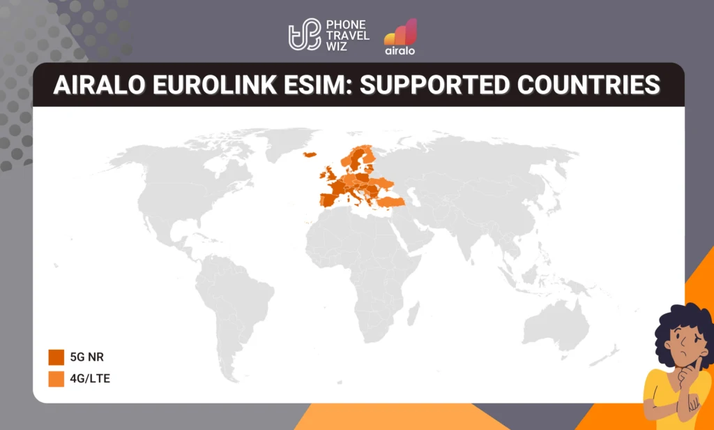 Airalo Eurolink Europe eSIM Eligible Countries Map Infographic by Phone Travel Wiz (October 2023 Version)