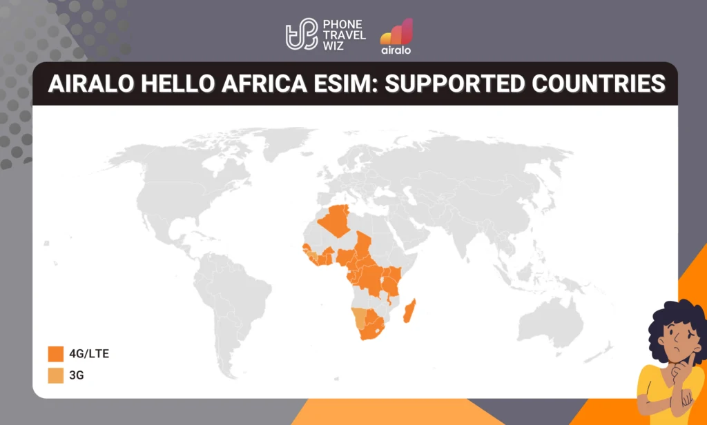 Airalo Hello Africa eSIM Eligible Countries Map Infographic by Phone Travel Wiz (October 2023 Version)