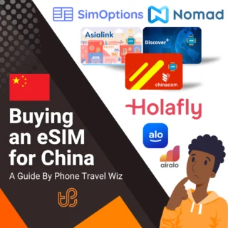 Buying an eSIM for China Guide (logos of SimOptions, Nomad, Asialink, Discover+, Chinacom, Holafly, Alosim & Airalo)