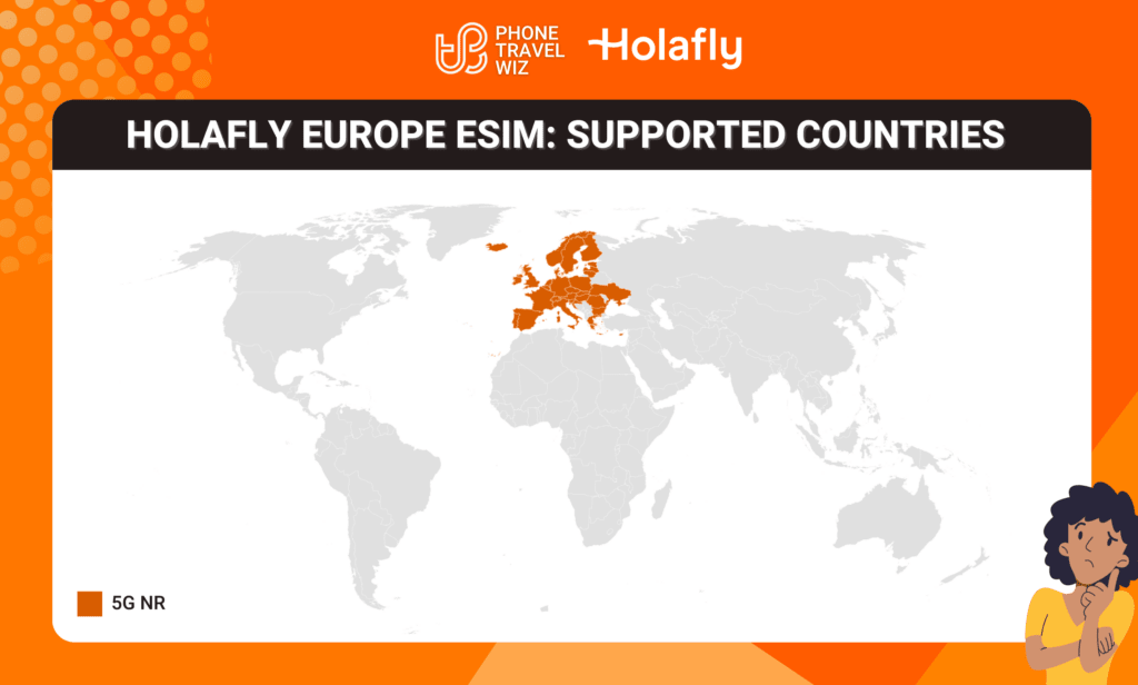 Holafly Europe eSIM Eligible Countries Map Infographic by Phone Travel Wiz (October 2023 Version)