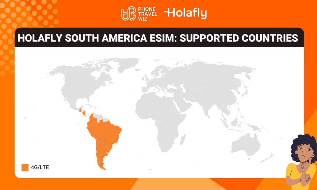 Holafly South (Central- and Latin) America eSIM Eligible Countries Map Infographic by Phone Travel Wiz (October 2023 Version)
