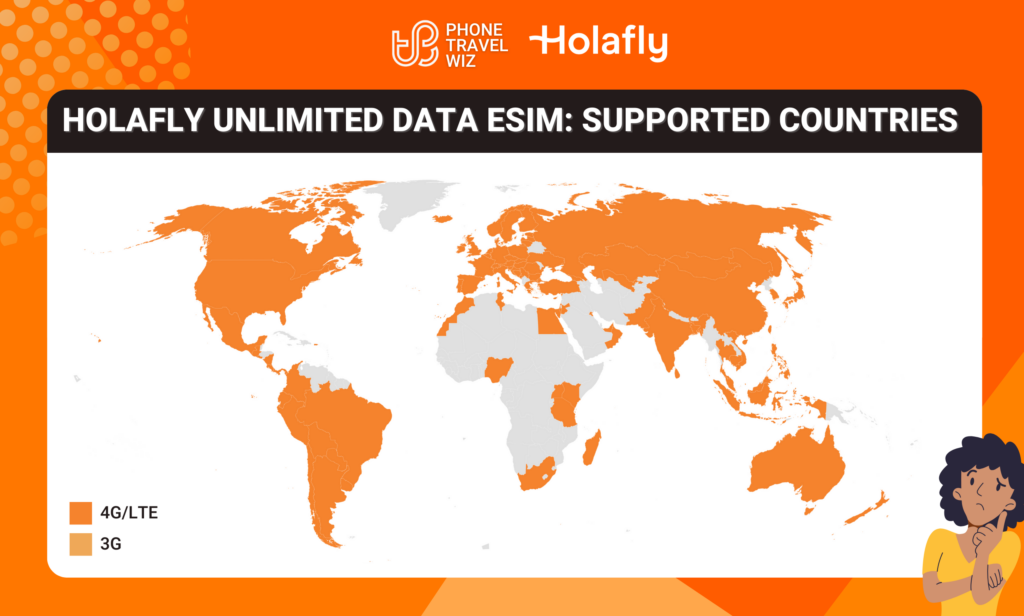 Holafly Unlimited Data eSIM Eligible Countries Map Infographic by Phone Travel Wiz (October 2023 Version)
