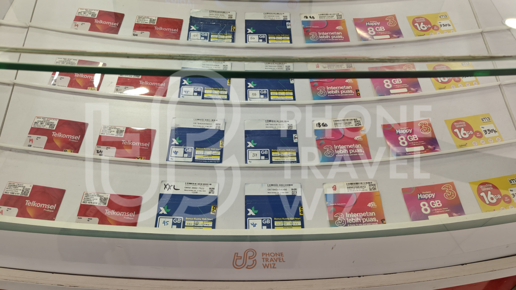 Indonesian SIM Cards Displayed at Point Cellular at at Jakarta-Soekarno-Hatta International Airport