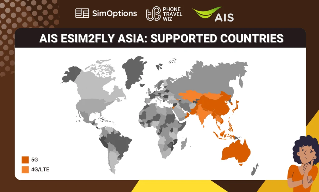 SimOptions AIS eSIM2fly Asia eSIM Eligible Countries Infographic by Phone Travel Wiz