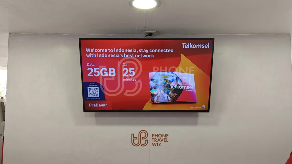 Telkomsel Tourist SIM Card Plan Shown in the Telkomsel Store at Jakarta-Soekarno-Hatta International Airport
